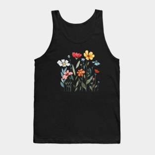 Meadow flowers line art spring vibe Tank Top